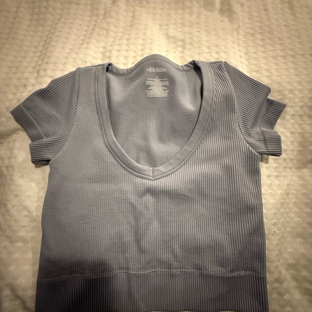 Wild Fable Light Blue Ribbed Short Sleeve Top
